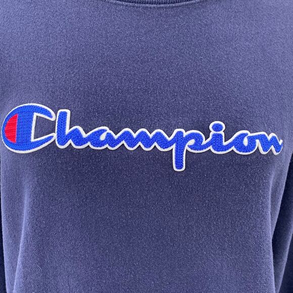 Vintage Y2k Champion Reverse Weave Crewneck Sweatshirt Pullover Spellout Navy L - Picture 3 of 9